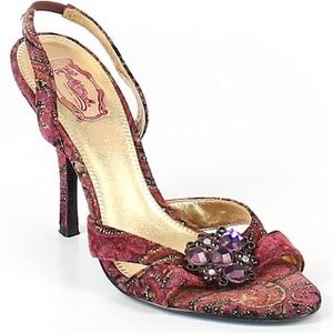 HALE BOB PINK PRINT RHINESTONE HEELS SZ 9M